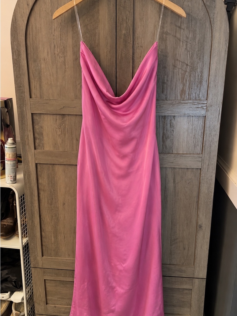 Pink Strapless Midi Dress with Lace Detailing